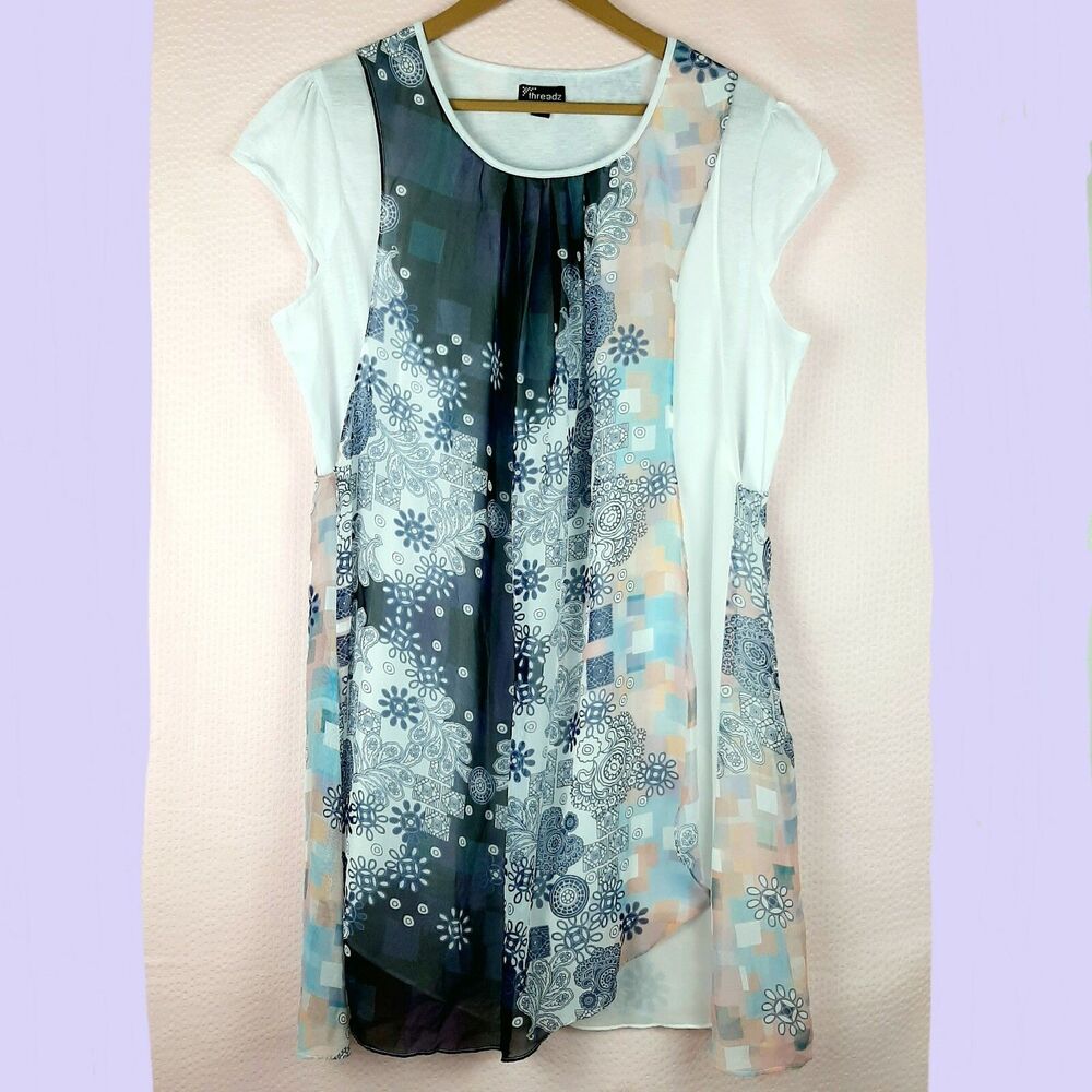 Threadz Australia Women Layered Tunic with Floral Pattern Lightweight Size XXL